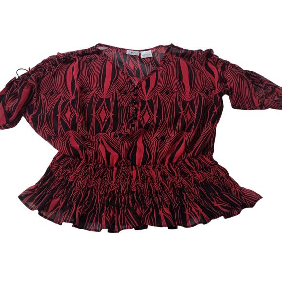 Y2K VINTAGE Sheer Top Blouse S Smocked Ruffle Coquette Vamp Romantic Peplum Goth - Picture 3 of 12